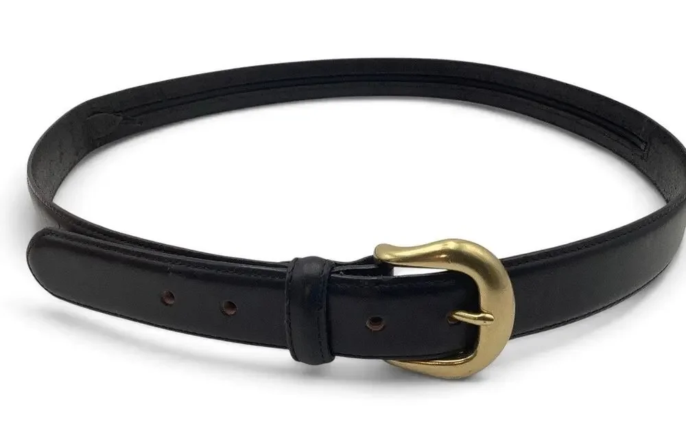L.L.Bean Genuine Leather Hidden Zip Money Belt Black Brass Buckle Travel USA 42